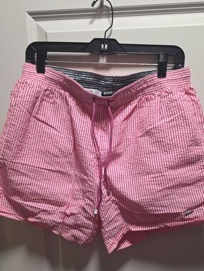 Boss Pink Striped Seersucker Shorts